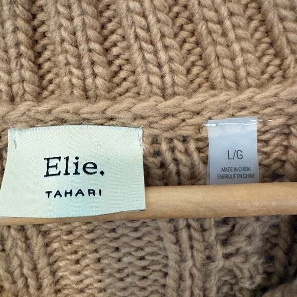 Elie Tahari Chunky Cable Knit Sweater in Camel Brown, Size L - Picture 2 of 9